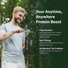 Snap Supplements banana shake pour demonstrates smooth, mixable texture for quick post-workout shakes.