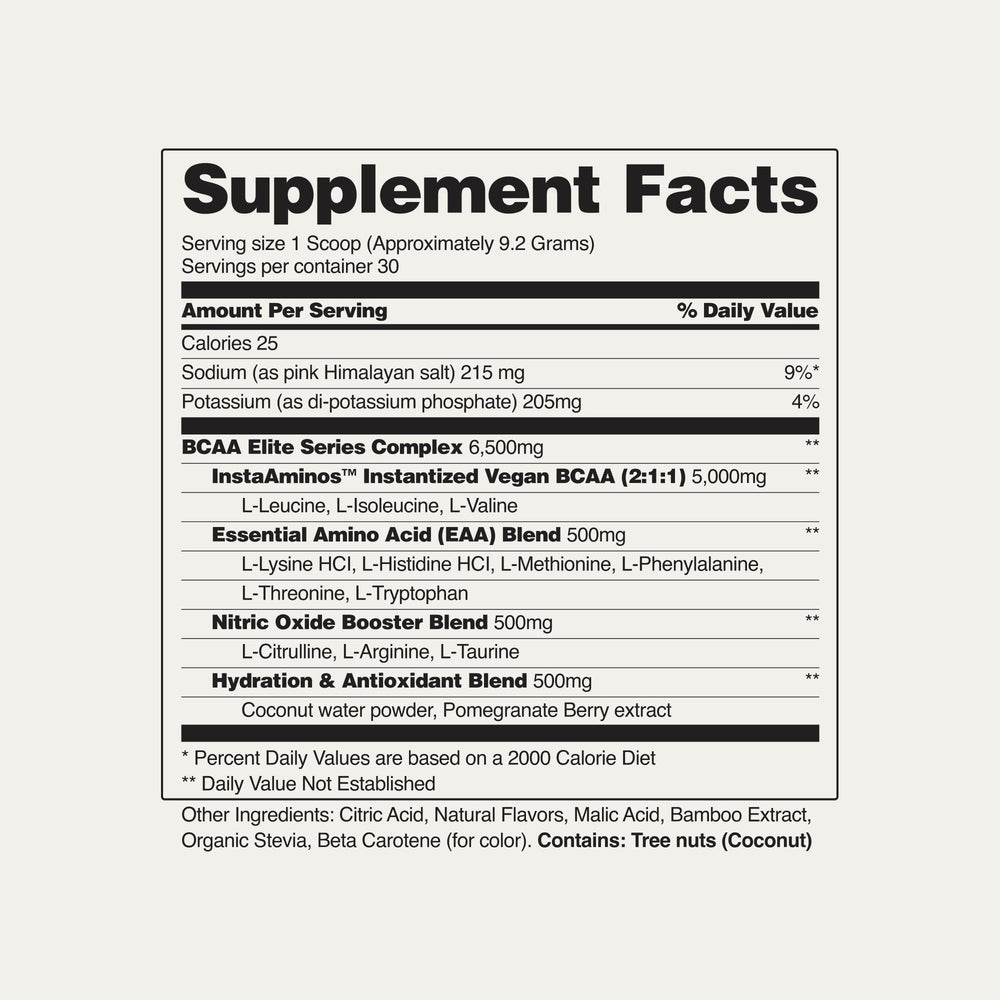 Snap Supplements BCAA powder with pink Himalayan salt for electrolyte balance