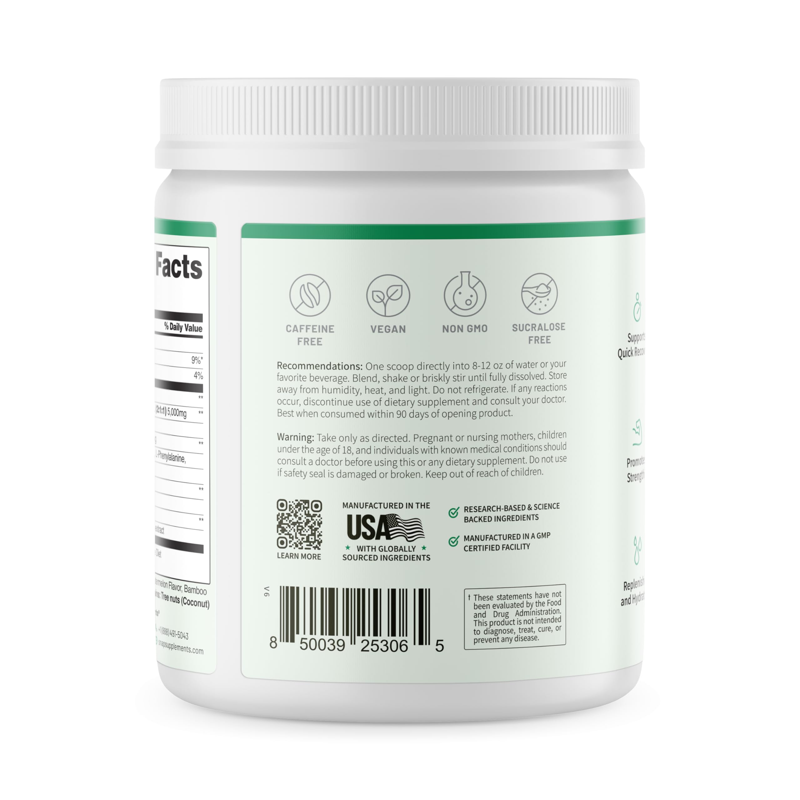 Plant-based vegan formula from Snap Supplements BCAA powder