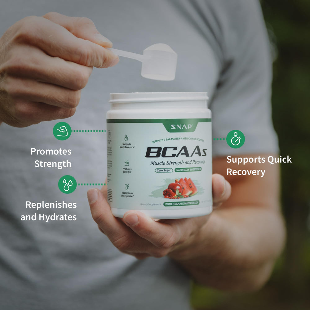 Pre-workout mix from Snap Supplements BCAA powder ready to sip