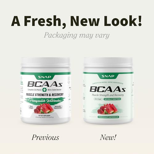 Scoop of Snap Supplements BCAA powder beside a shaker for easy mix