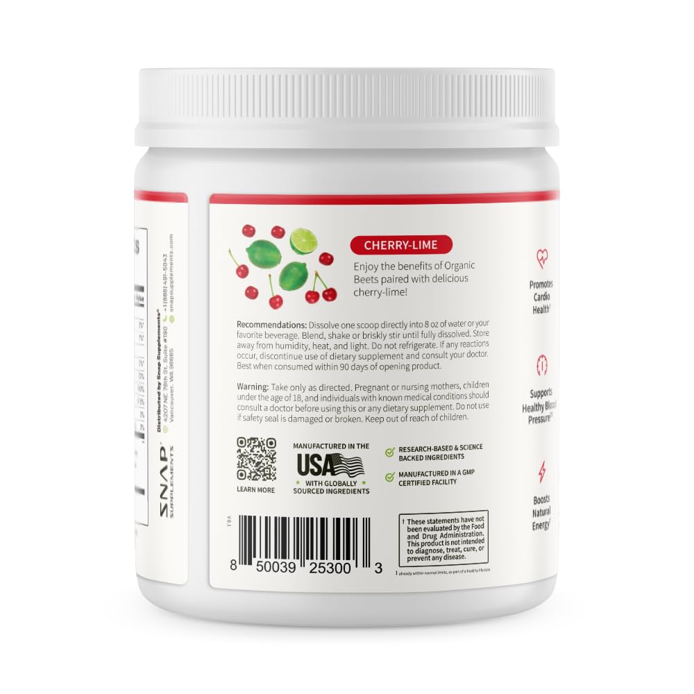 Snap Supplements Organic Beet Root Powder jar for active lifestyles.