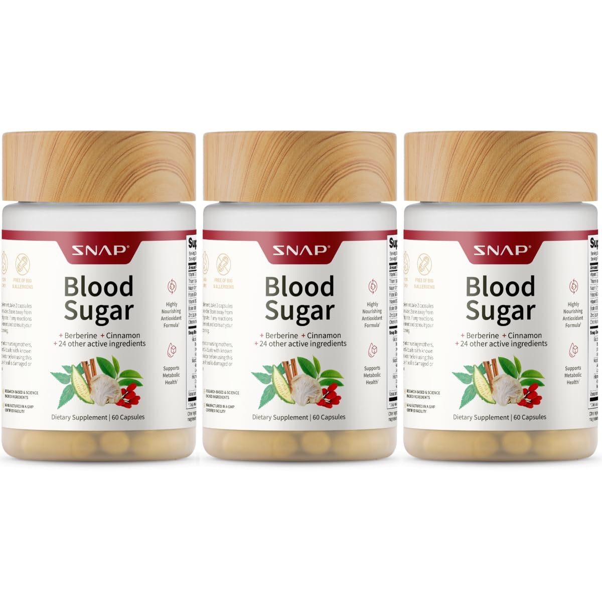 Snap Supplements Blood Sugar Blend bottle with capsules for daily metabolic support