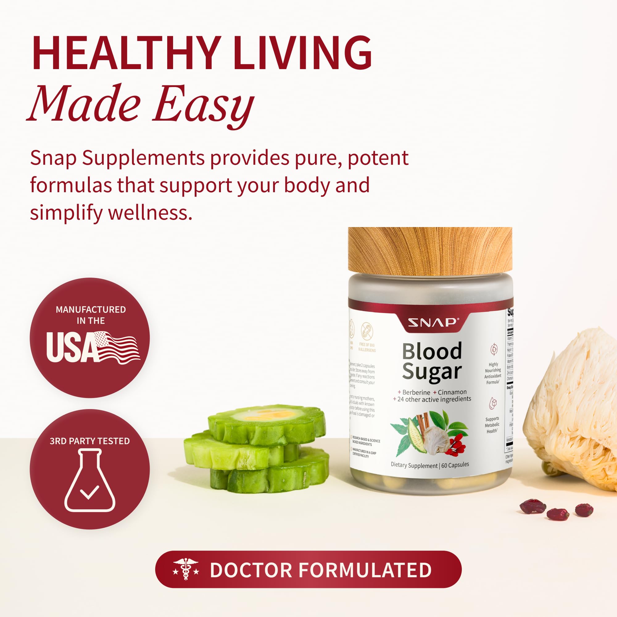 Snap Supplements Blood Sugar Blend daily-use bottle supports a simple wellness routine