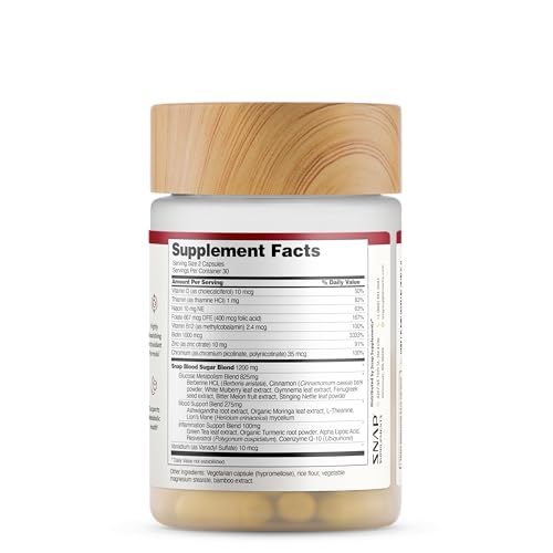 Snap Supplements Blood Sugar vegan capsules shown in a tidy package.