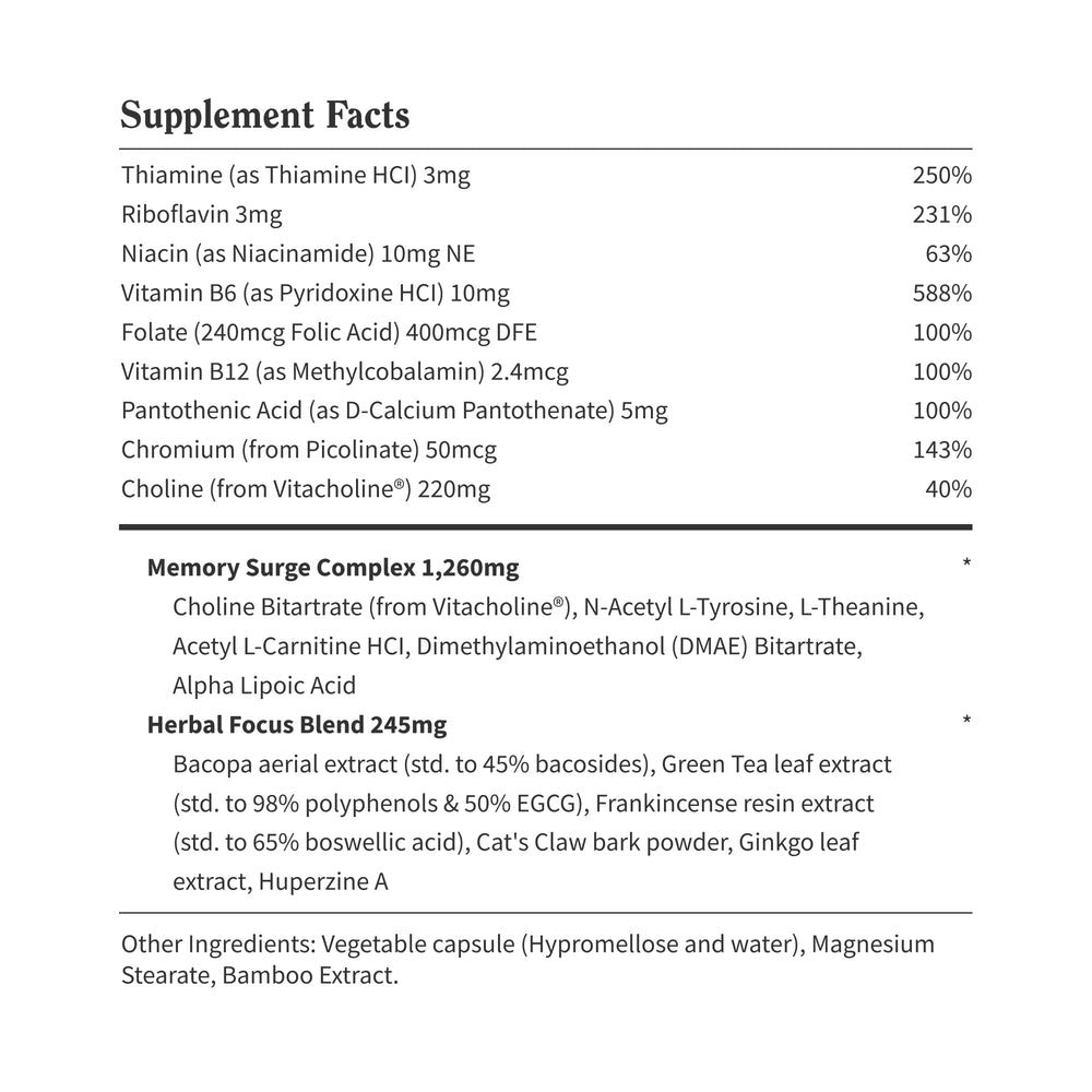 Capsules of Snap Supplements Brain Booster ready to take with water.