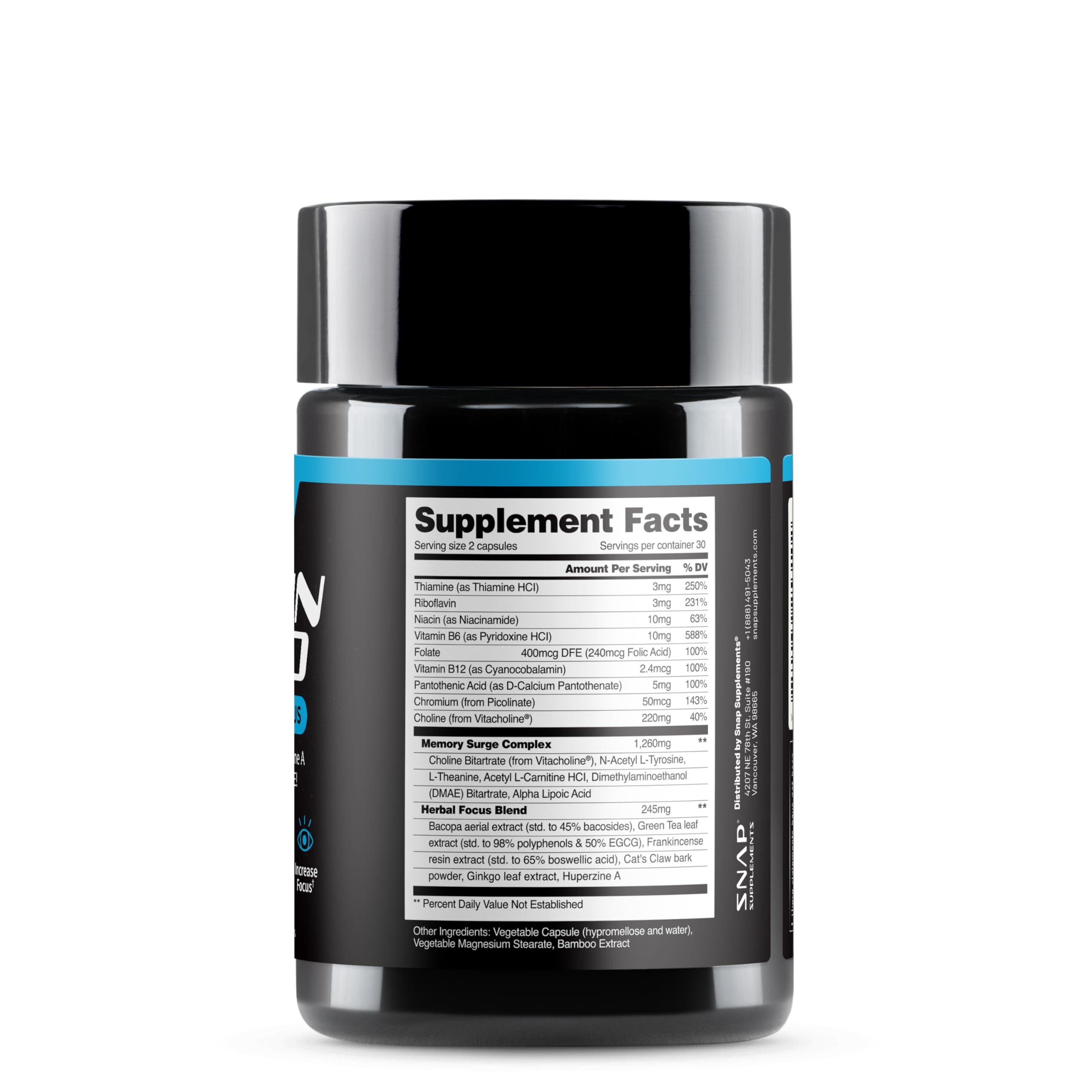 Unboxing Snap Supplements Brain Booster bottle reveals natural ingredients.