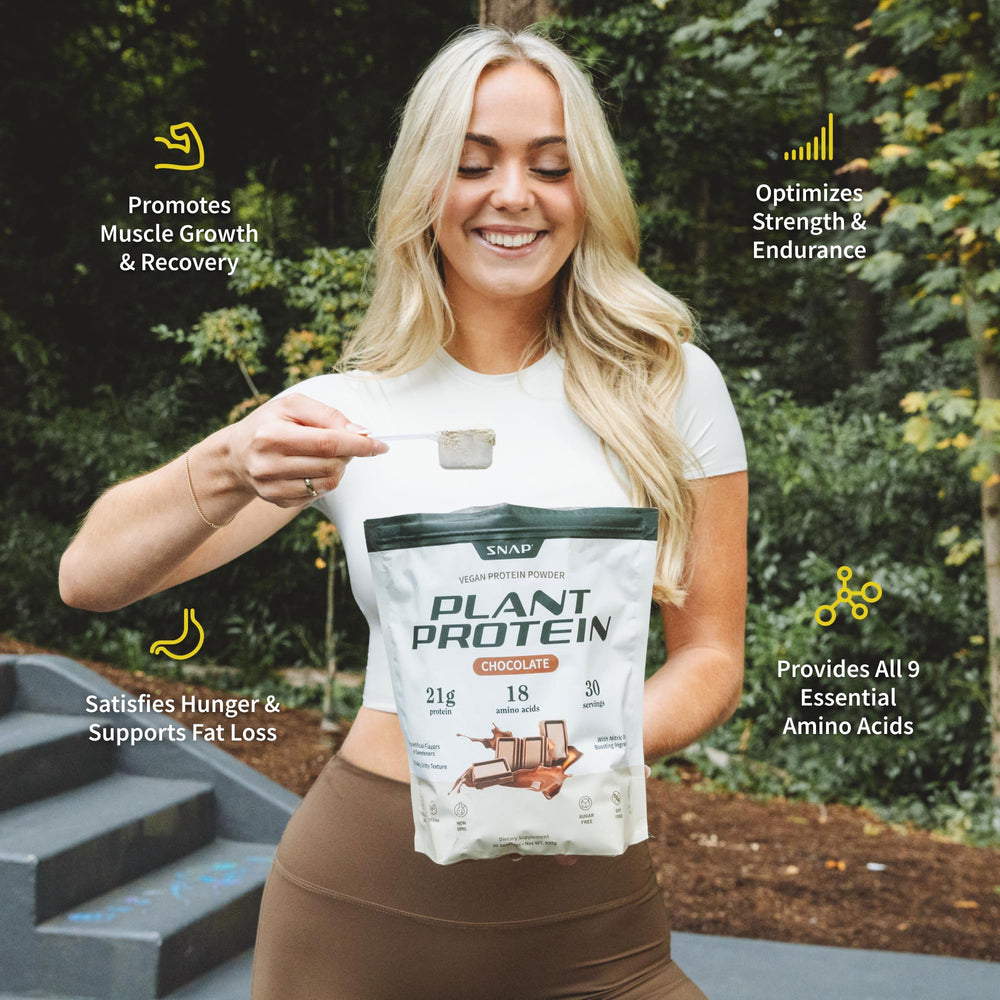 Snap Supplements closeup ingredient list shows plant-based protein components for clean fueling