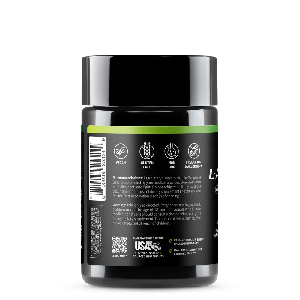 Snap Supplements L Arginine capsules bottle against a neutral backdrop.