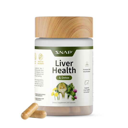 Snap Supplements liver health bottle showcasing herbal blend for daily liver-focused wellness