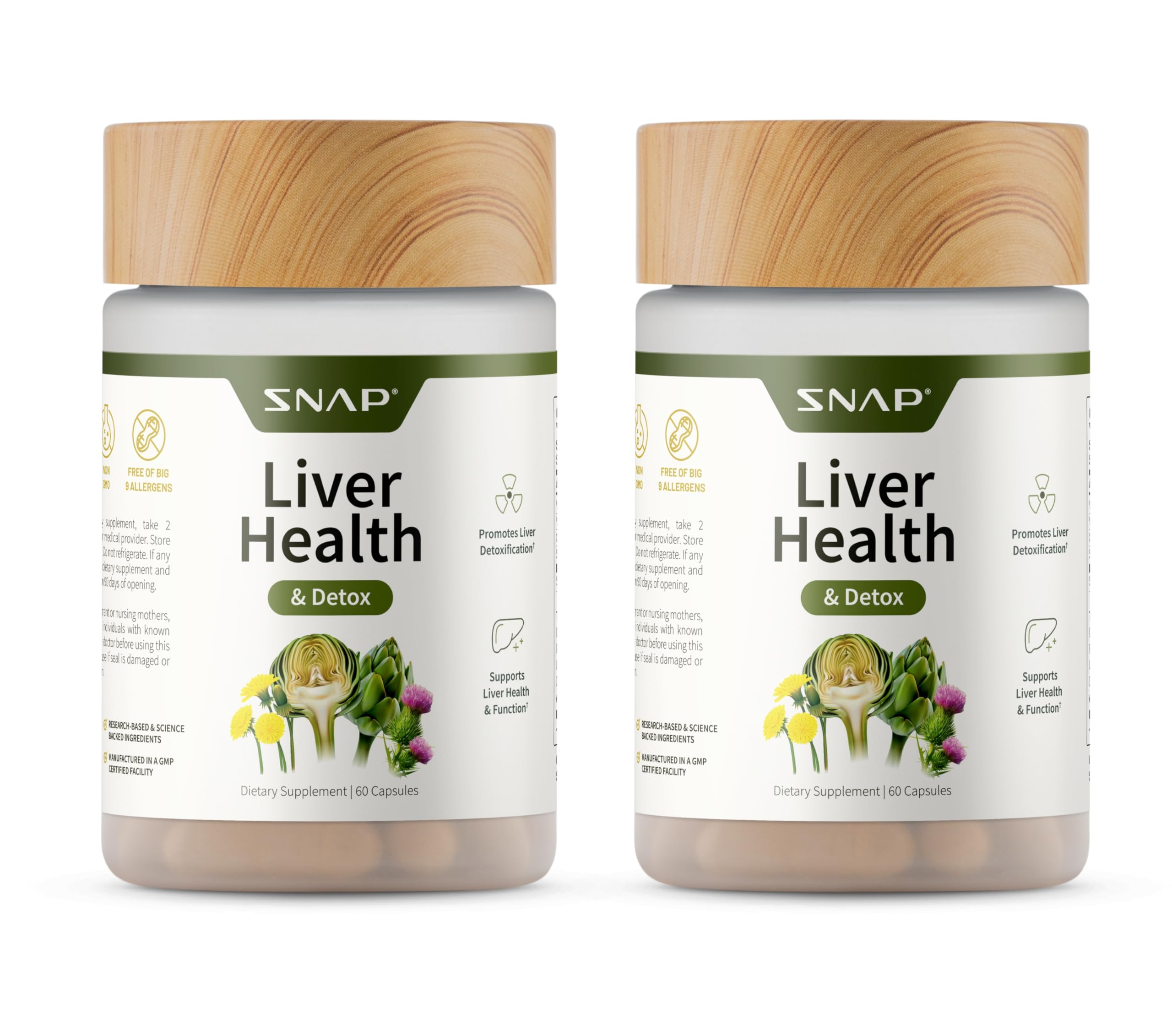 Snap Supplements Liver Health & Detox bottle front showing daily liver support and digestive wellness