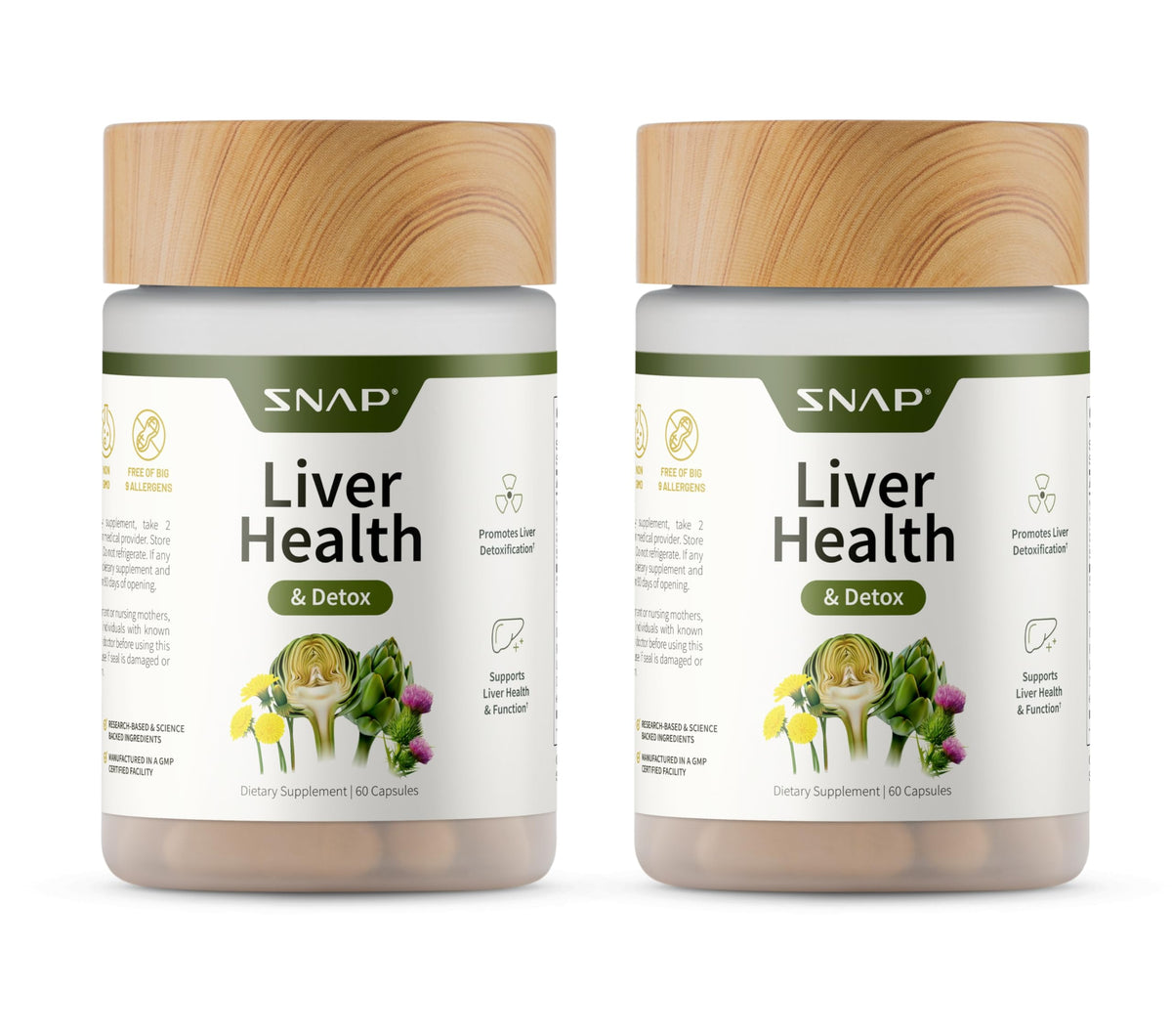 Snap Supplements Liver Health & Detox bottle front showing daily liver support and digestive wellness