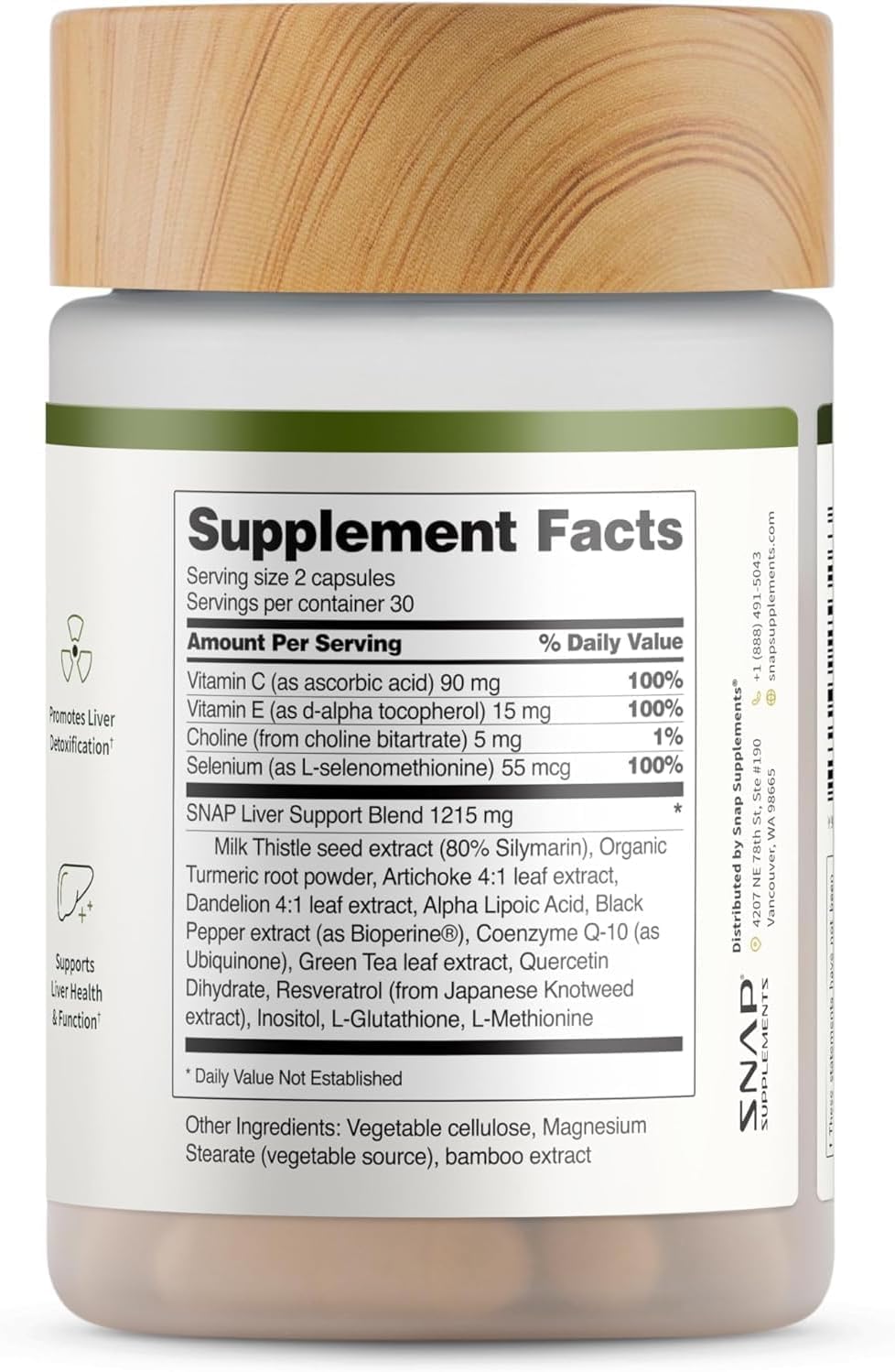 Packaging USA label indicating GMP-certified production for Snap Supplements Liver Health & Detox
