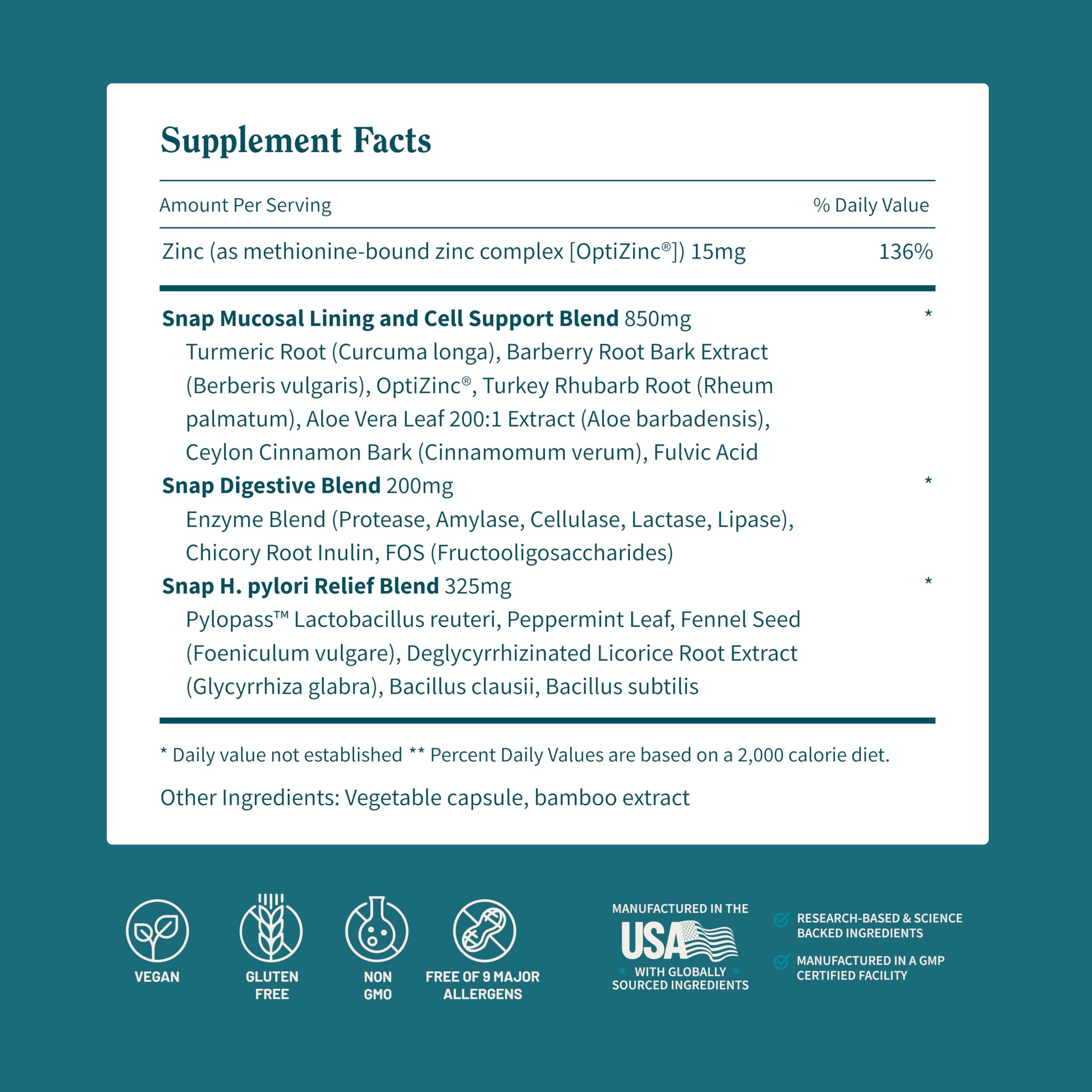 Snap Supplements mucosal lining blend bottle showcases multiple benefits in one formula.