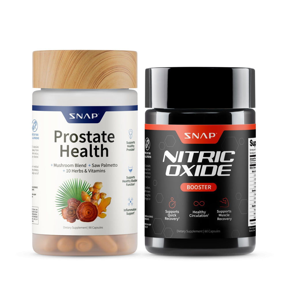 Snap Supplements Nitric Oxide Booster bottle supports daily vitality and healthy circulation.
