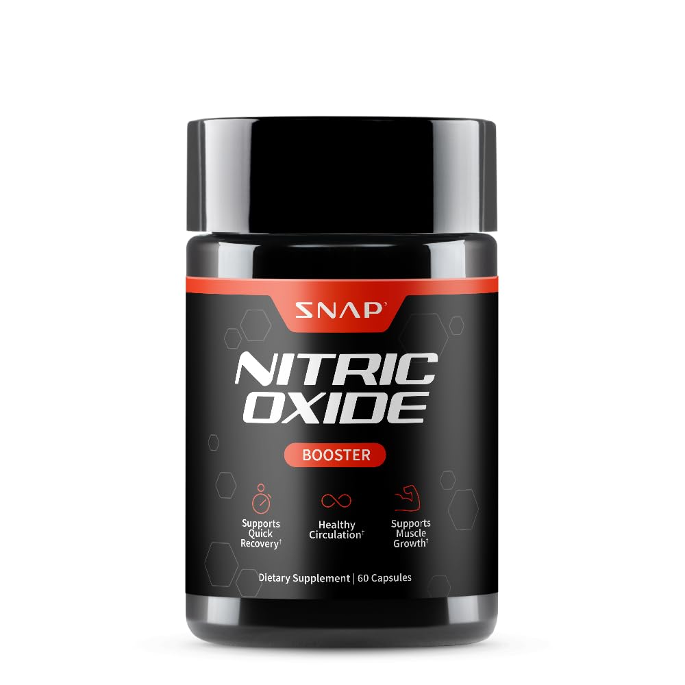 Snap Supplements Nitric Oxide bottle supports natural energy and healthy circulation.