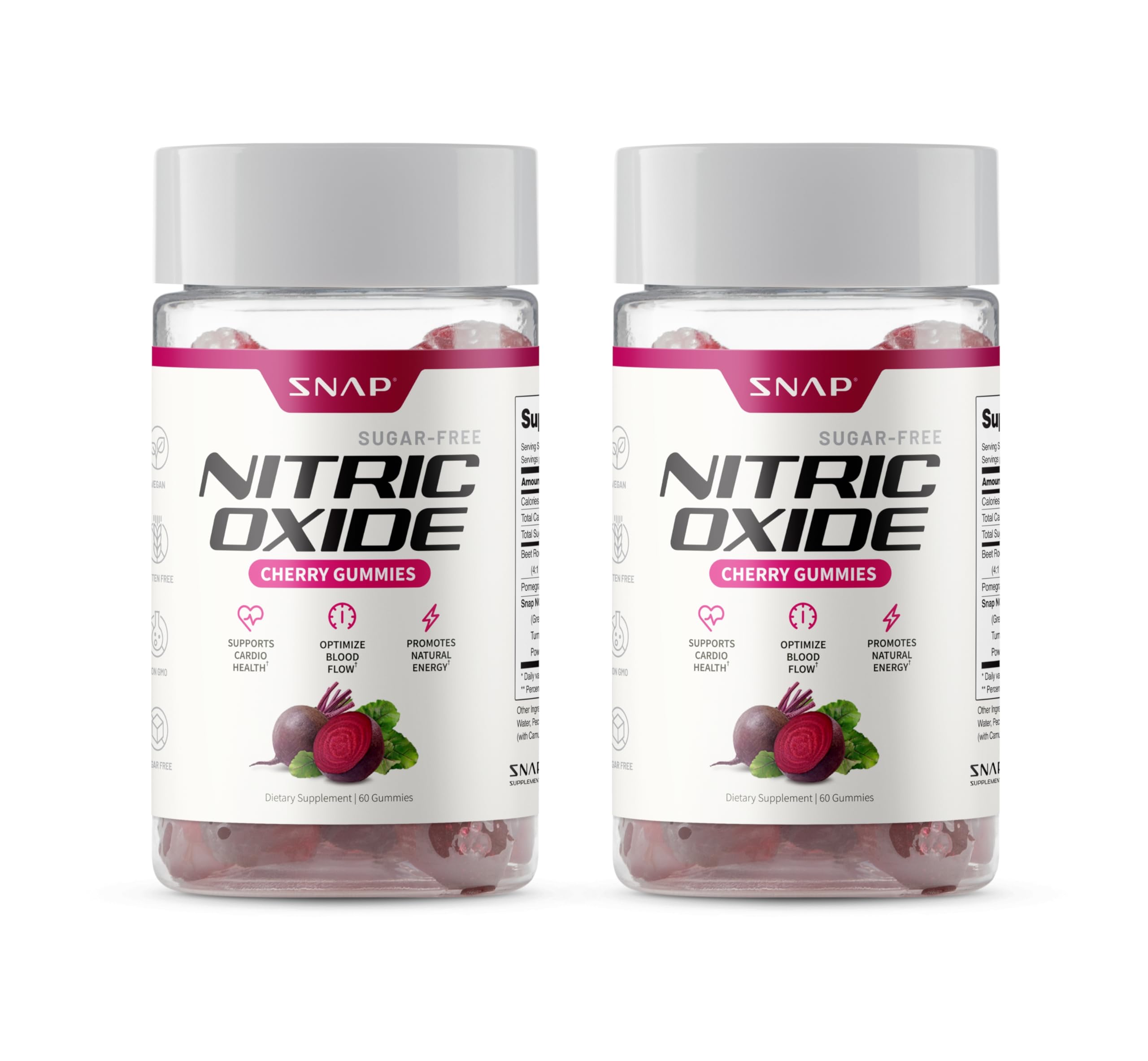 Snap Supplements Nitric Oxide Gummies bottle with beet root 300 mg for natural energy support