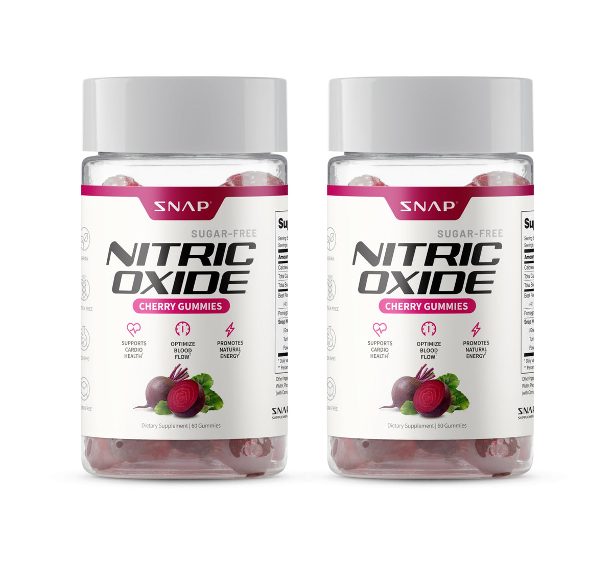 Snap Supplements Nitric Oxide Gummies bottle with beet root 300 mg for natural energy support