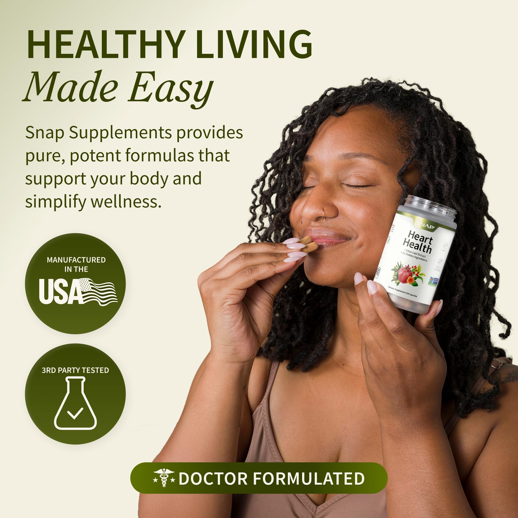 Olive leaf extract bottle from Snap Supplements with antioxidant-rich botanicals