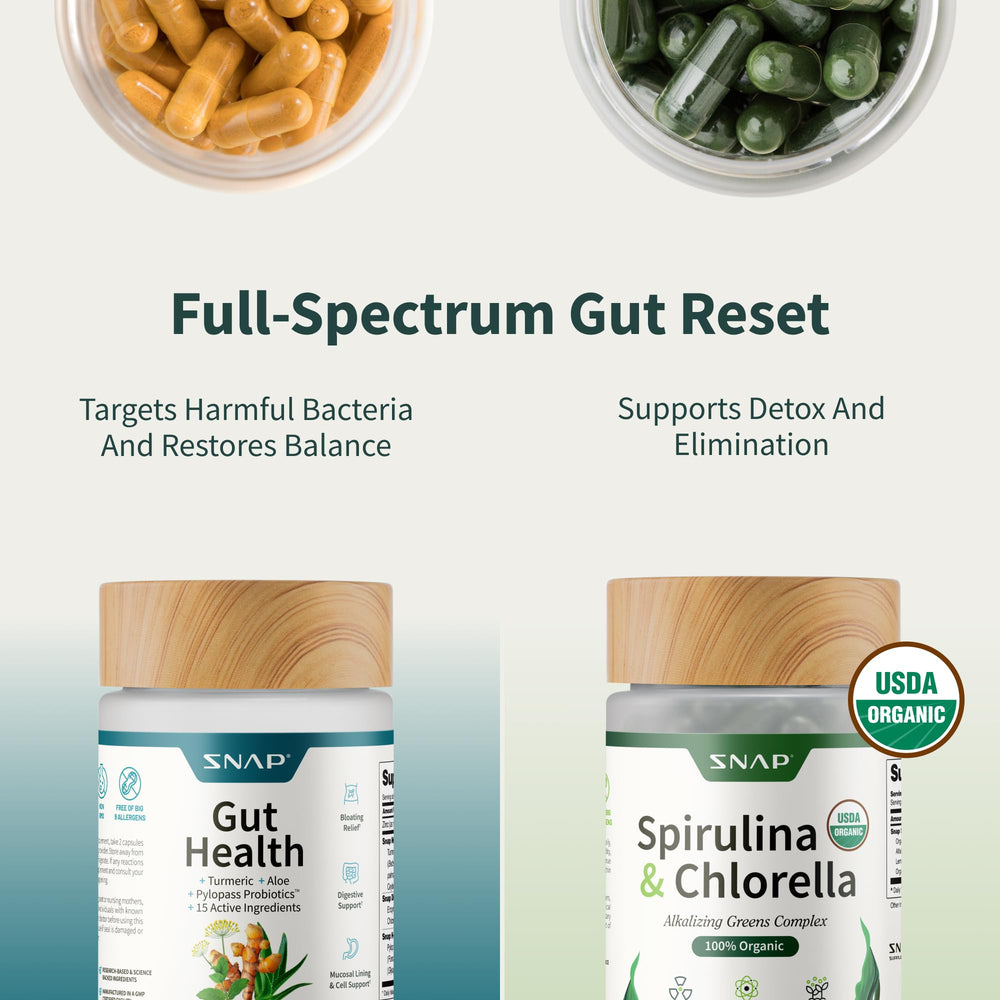 Snap Supplements packaging and ingredients panel highlight vegan gluten-free non-GMO features.