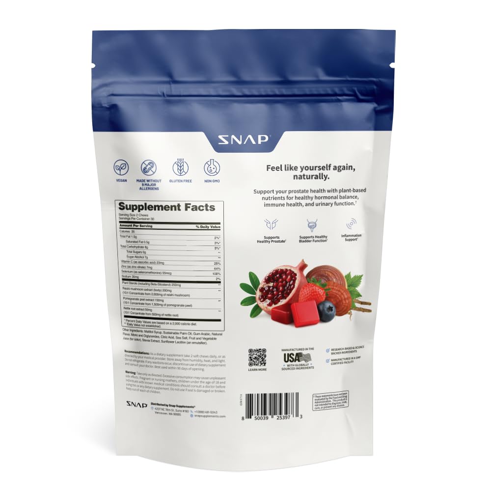 Snap Supplements Prostate Health GMP-certified facility badge and quality emphasis