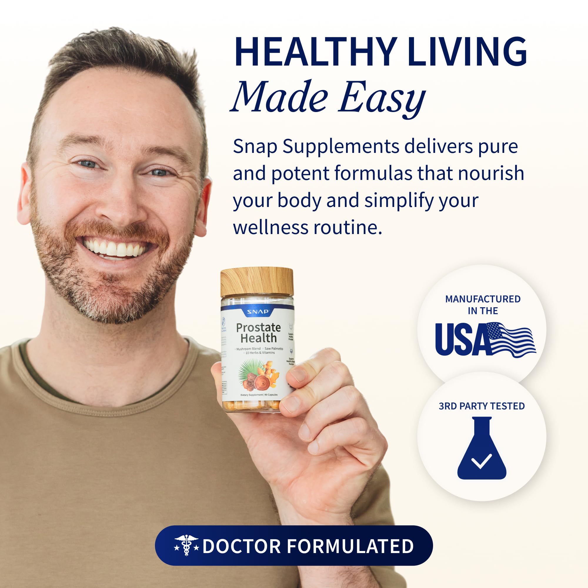 Snap Supplements Prostate Health bottle with turmeric and magnesium for inflammatory balance.