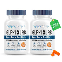 Snappy Scripts GLP-1 XLr8 bottle front for easy daily gut support