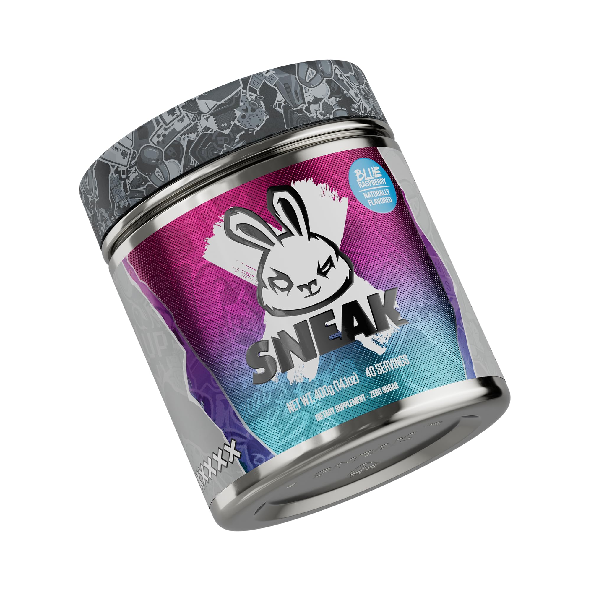 SNEAK Blue Raspberry powder tub for clean energy without sugar.