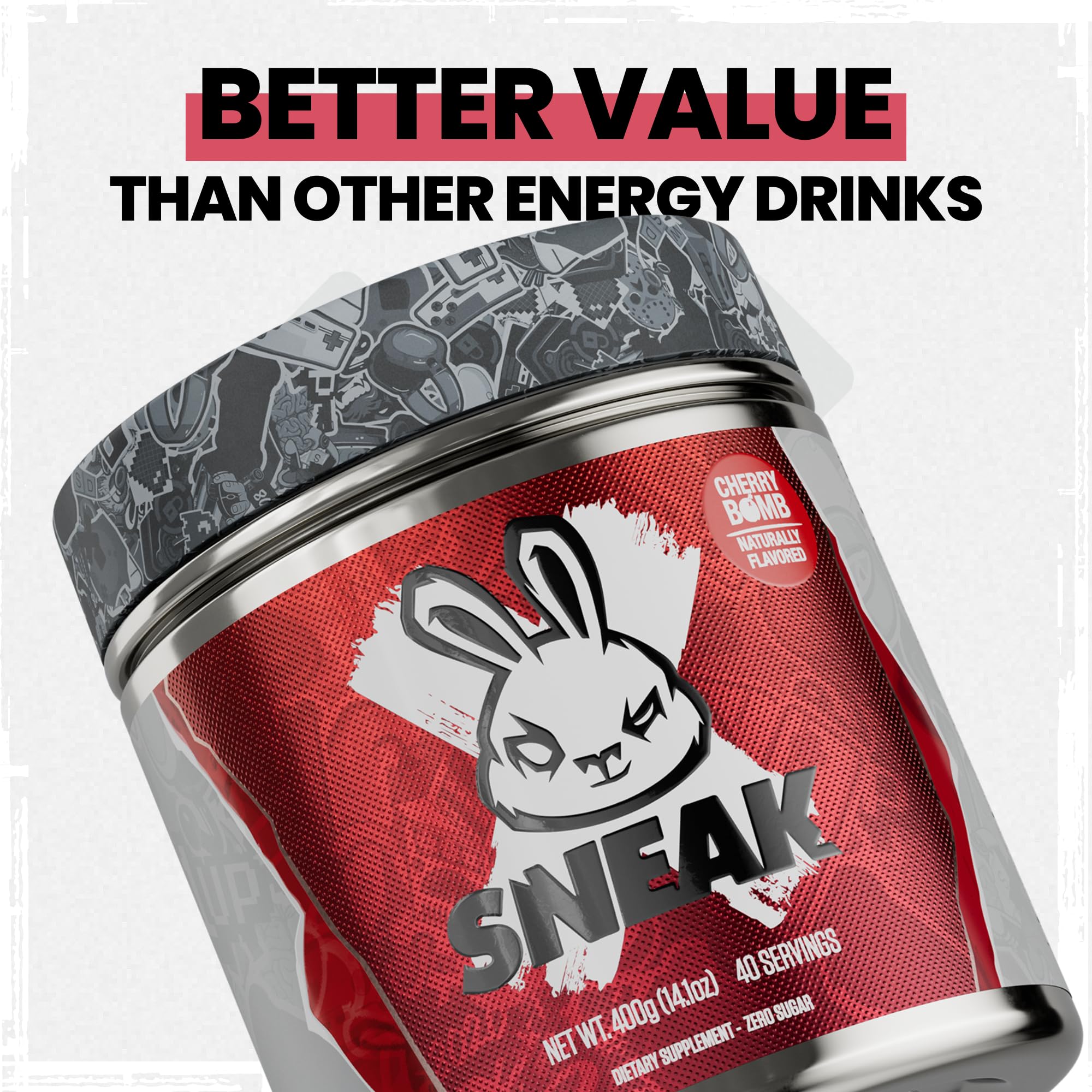 SNEAK Cherry Bomb powder bottle close-up with natural ingredients claim