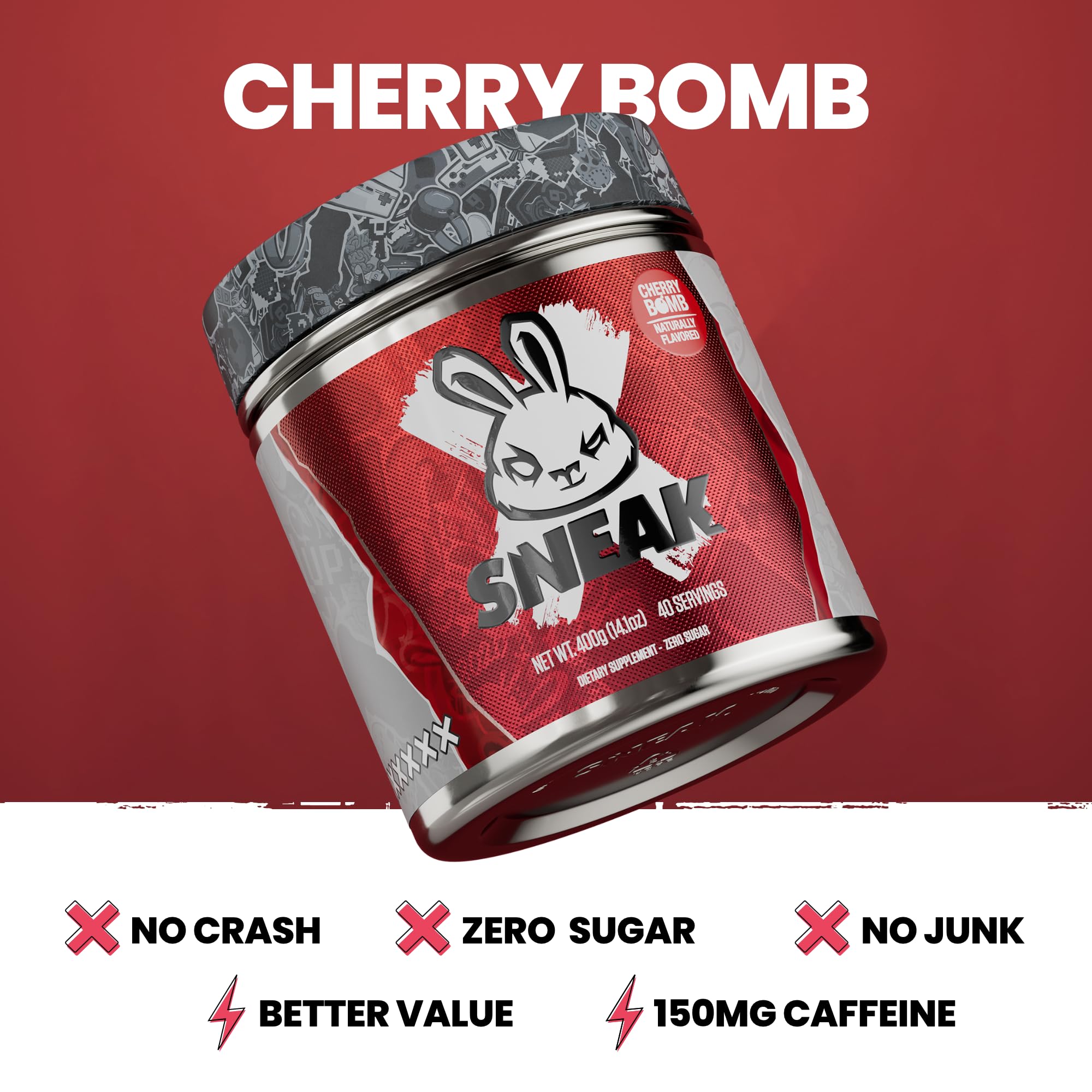SNEAK Cherry Bomb powder being poured into a shaker for focus-ready drink