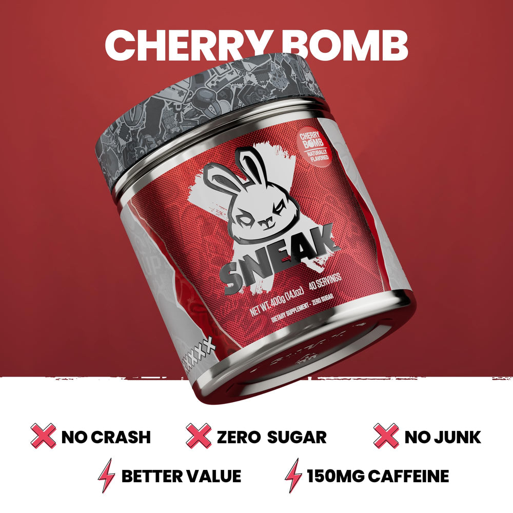 SNEAK Cherry Bomb powder being poured into a shaker for focus-ready drink