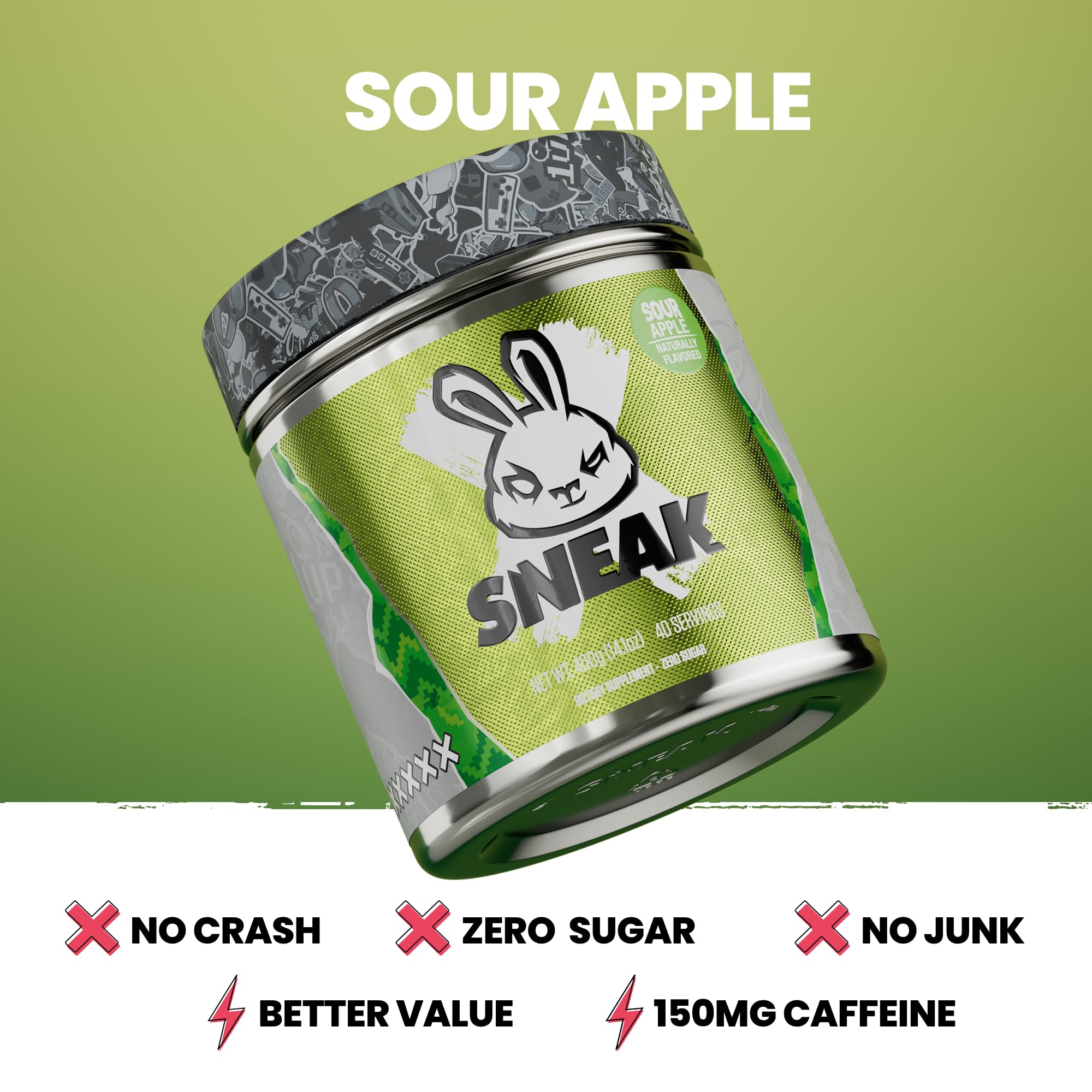 SNEAK Sour Apple powder scoop dispensing ideal for quick serving
