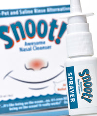 Travel-friendly Snoot! nasal cleanser kit with compact bottle.