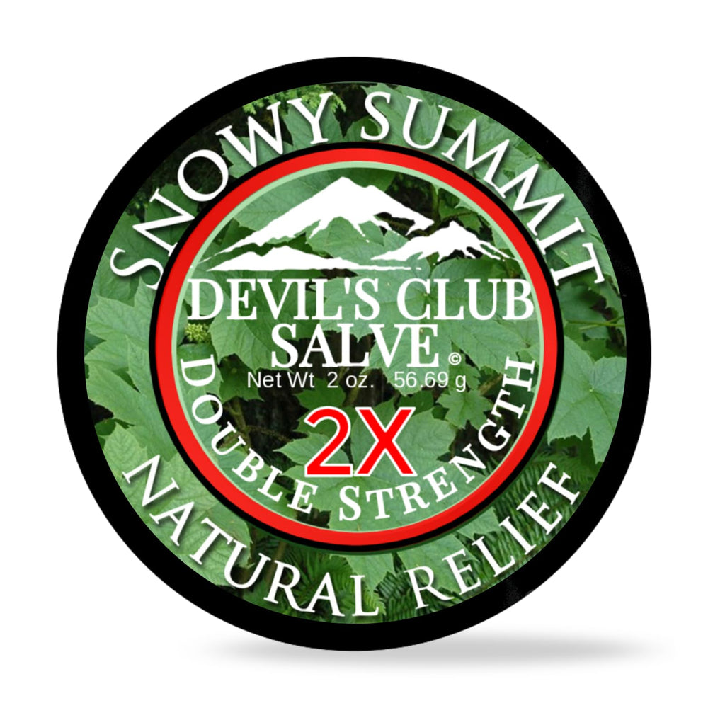 Snowy Summit Devil's Club Salve 2X bottle pour for quick absorption and targeted relief