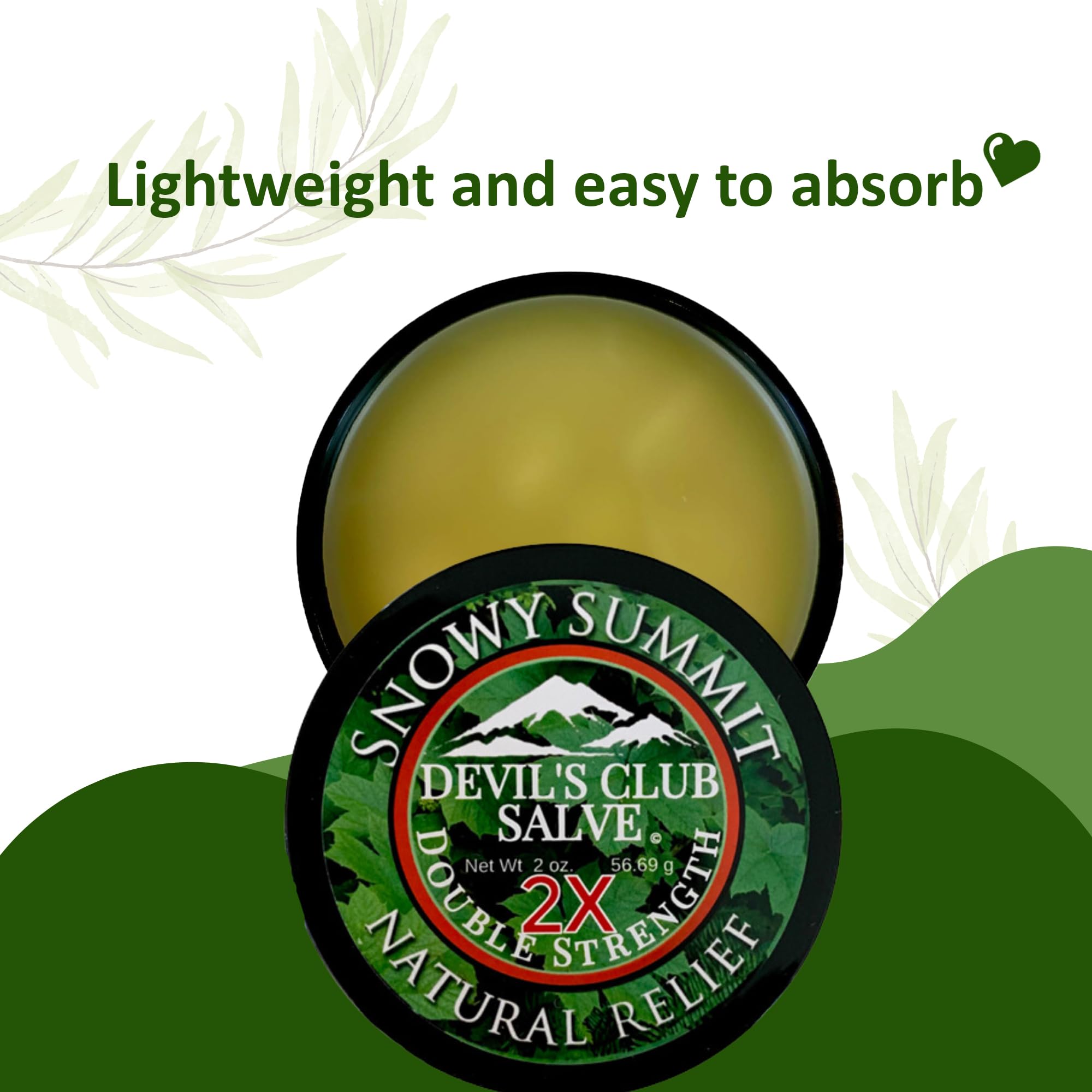 Snowy Summit Devil's Club Salve 2X Alaska-sourced ingredients label