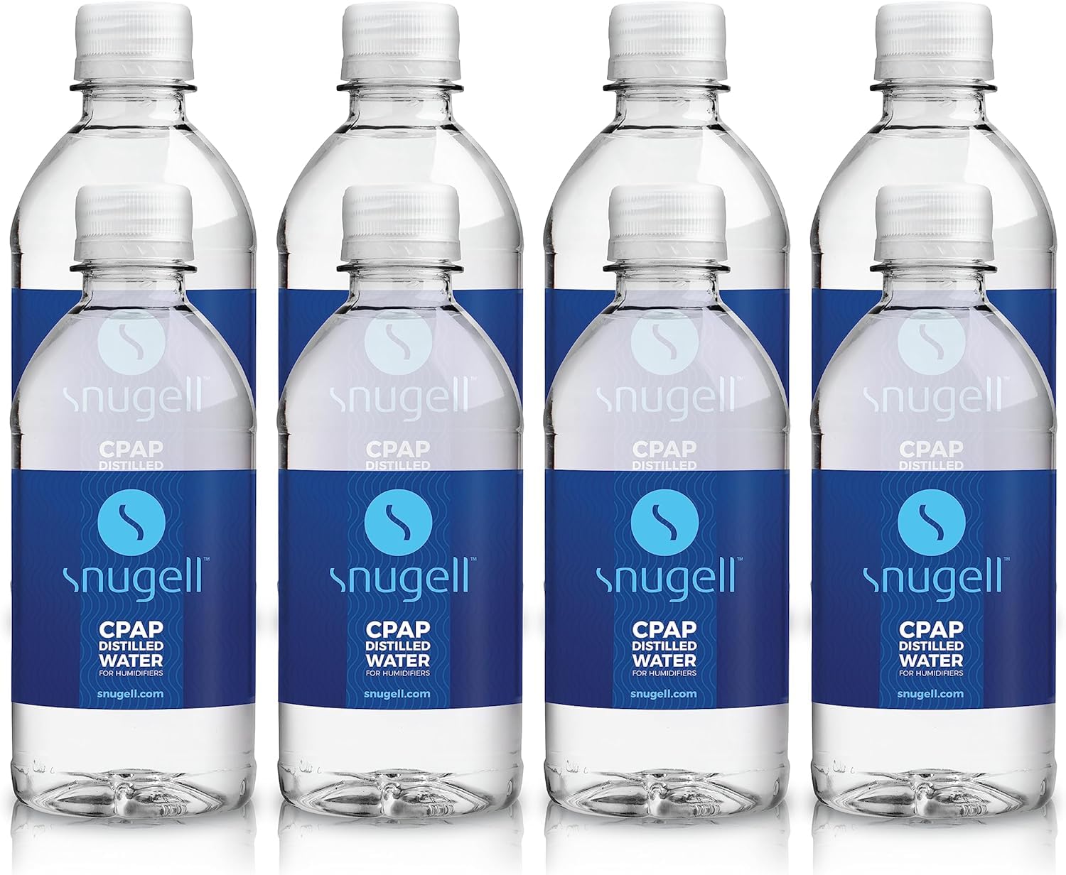 Snugell CPAP distilled water bottle 12oz, 8-pack, travel-ready for CPAP humidifiers.