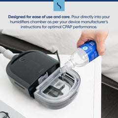 Snugell CPAP bottle beside a humidifier, ideal for on-the-go hygiene.