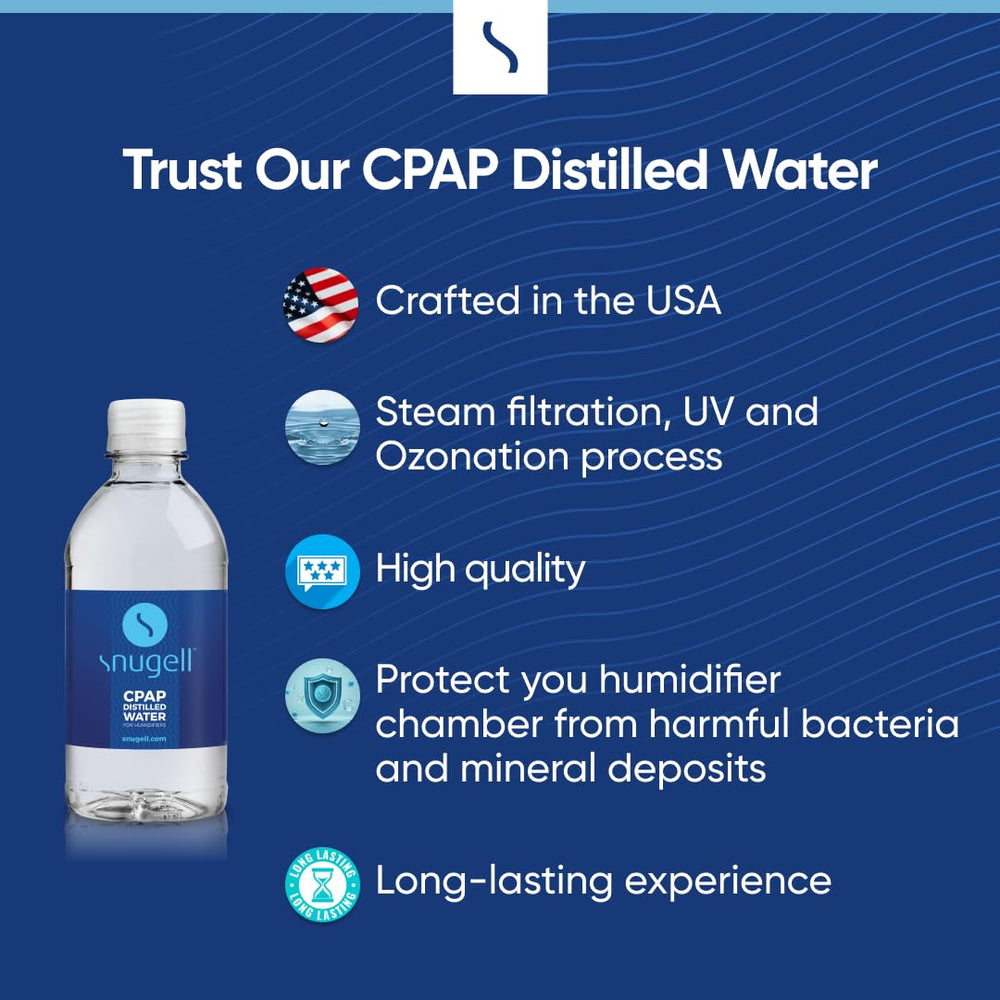 Pouring Snugell CPAP distilled water into a humidifier chamber for easy use.