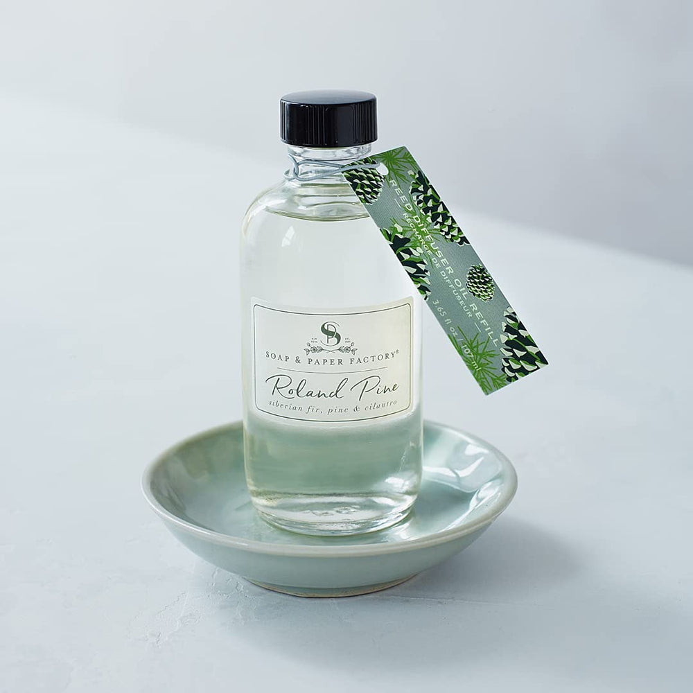 Soap & Paper Factory Roland Pine diffuser refill bottle for easy top-offs and extended fragrance.