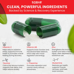 SOB+R ingredients panel reveals vitamins and amino acids.