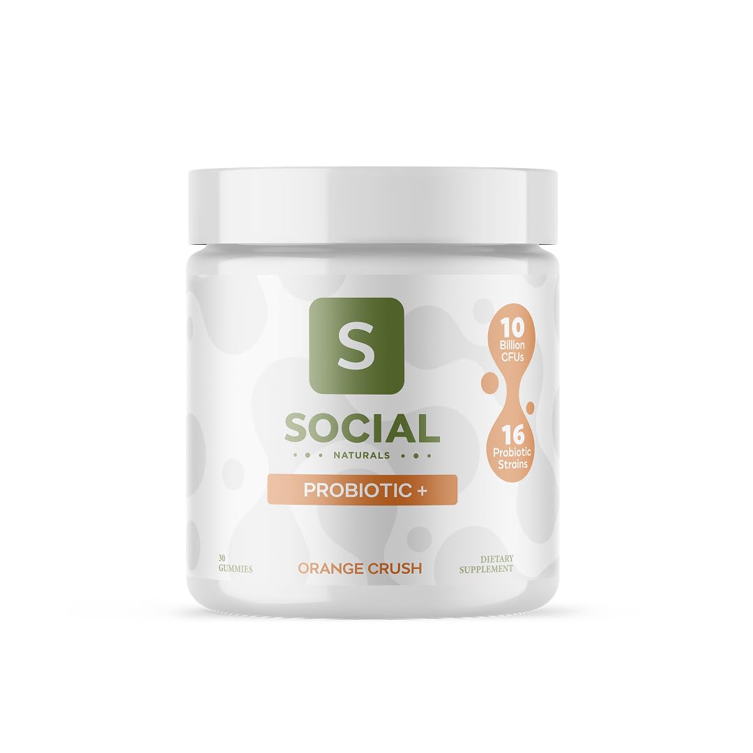 Social Naturals Probiotic Gummies Orange Crush bottle for convenient daily gut support