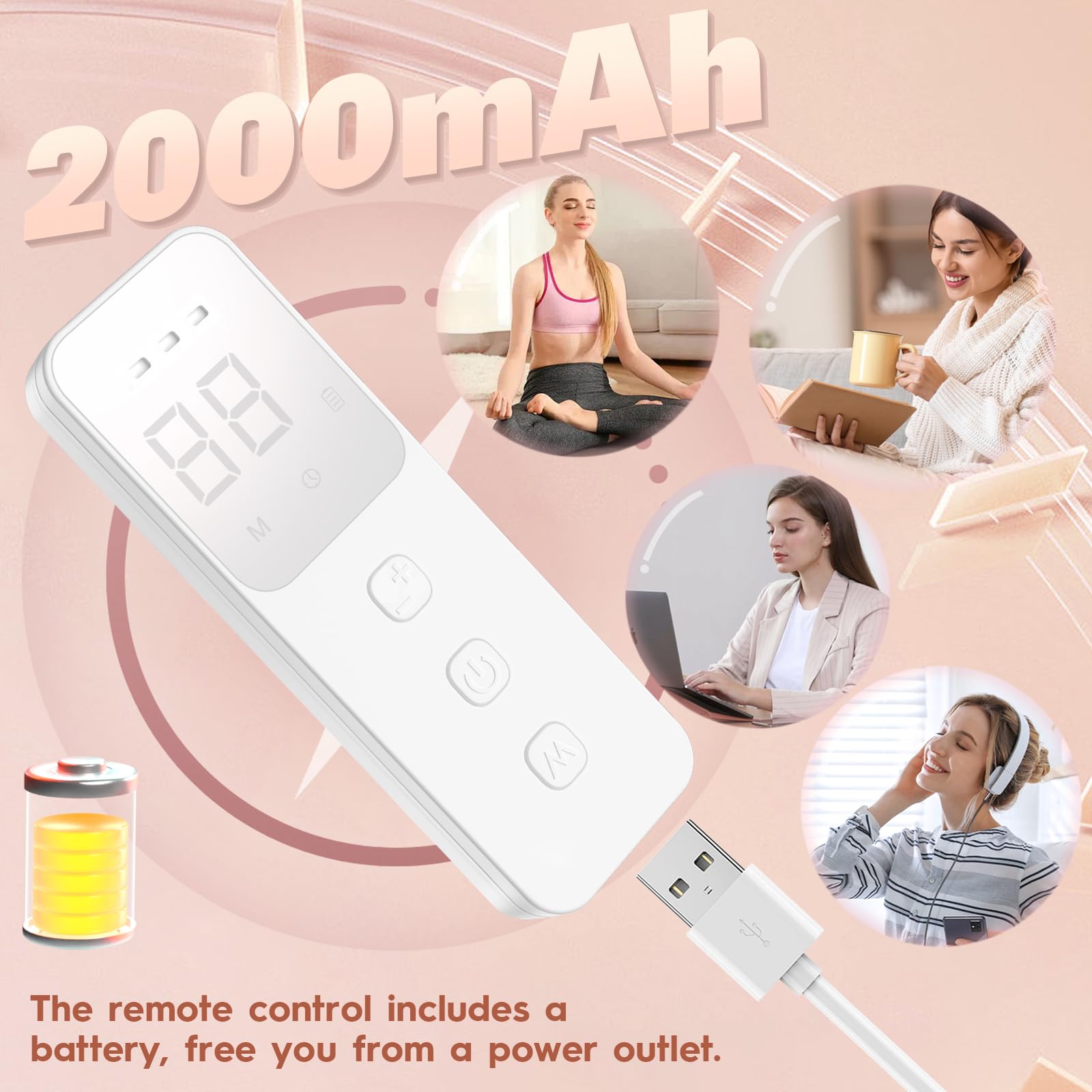 Soeumoir rechargeable controller with 2000mAh battery for cordless sessions.