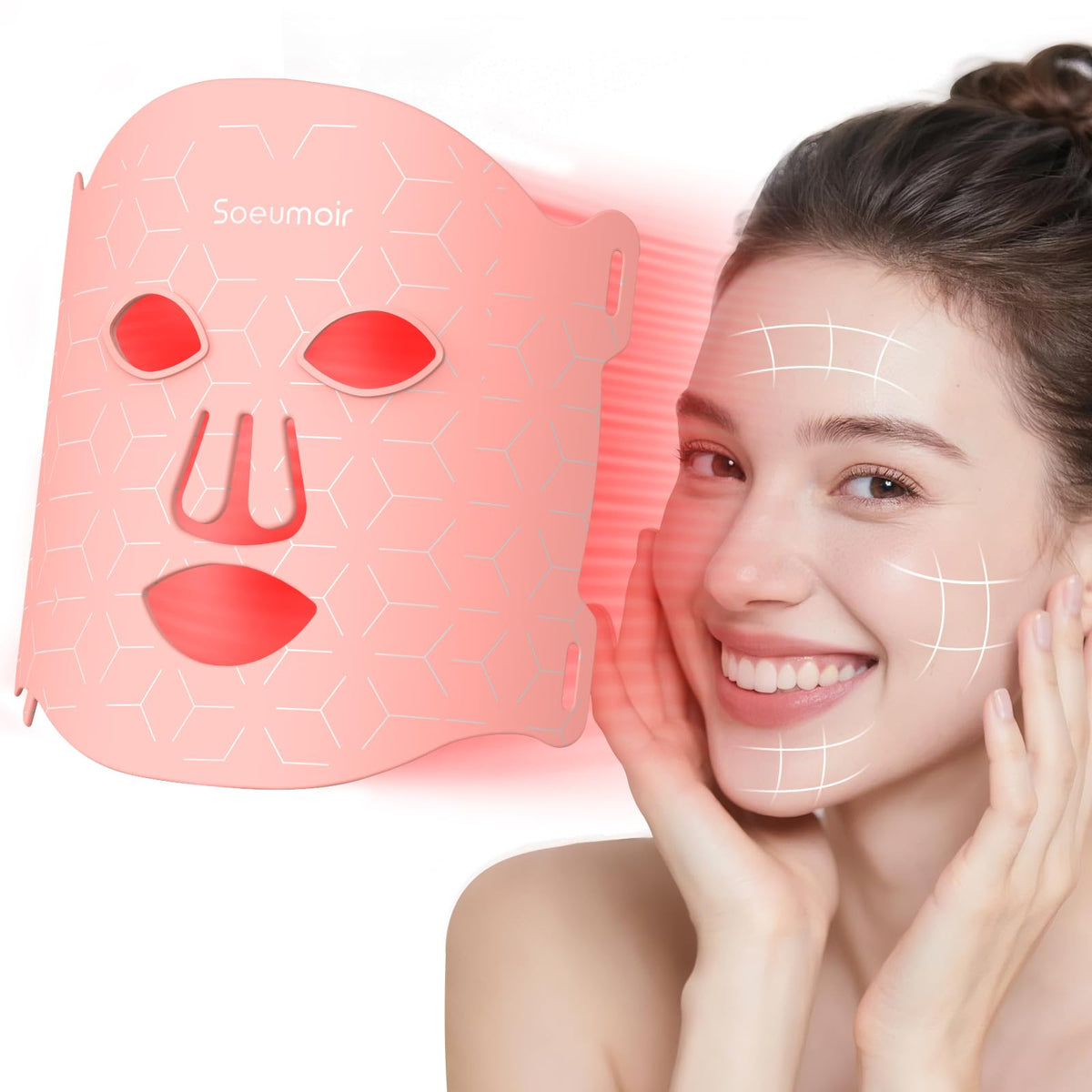 Soeumoir red light mask front view for at-home skincare sessions with seven color options.