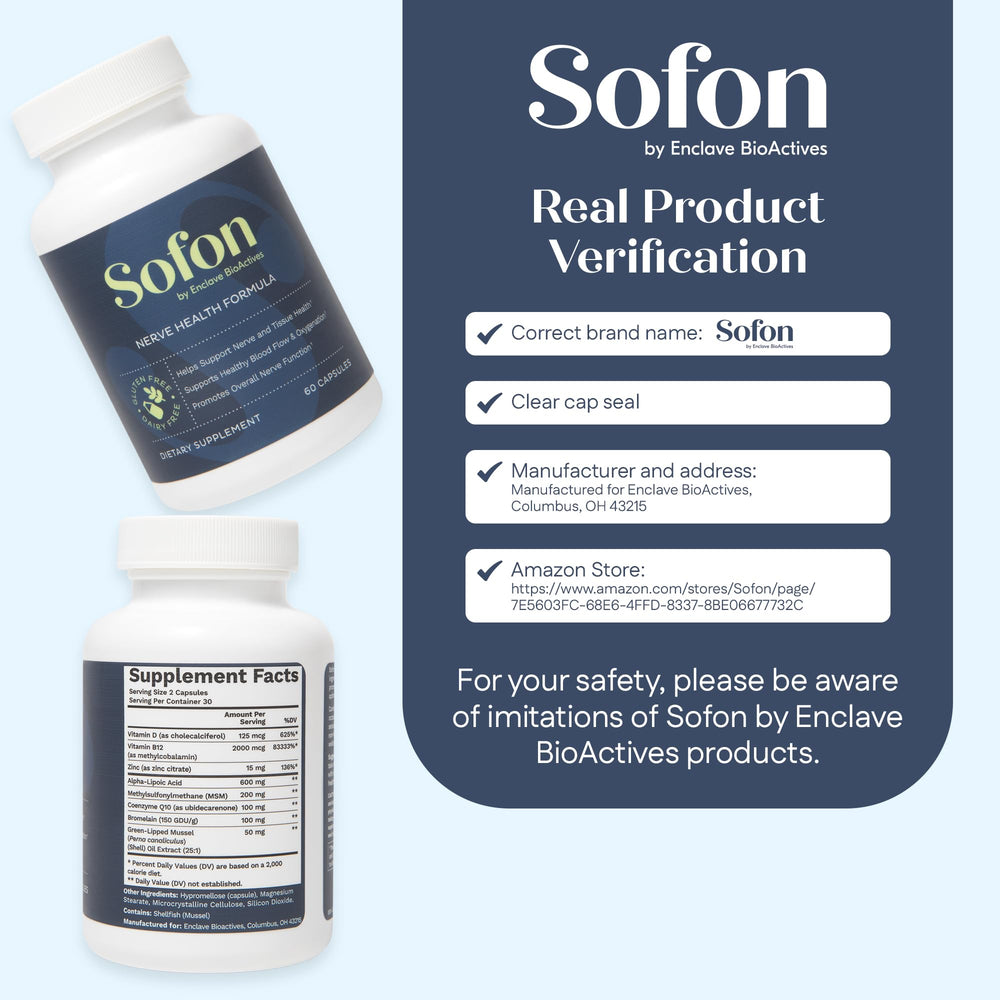 Sofon Nerve Support bottle back-label detailing serving size.