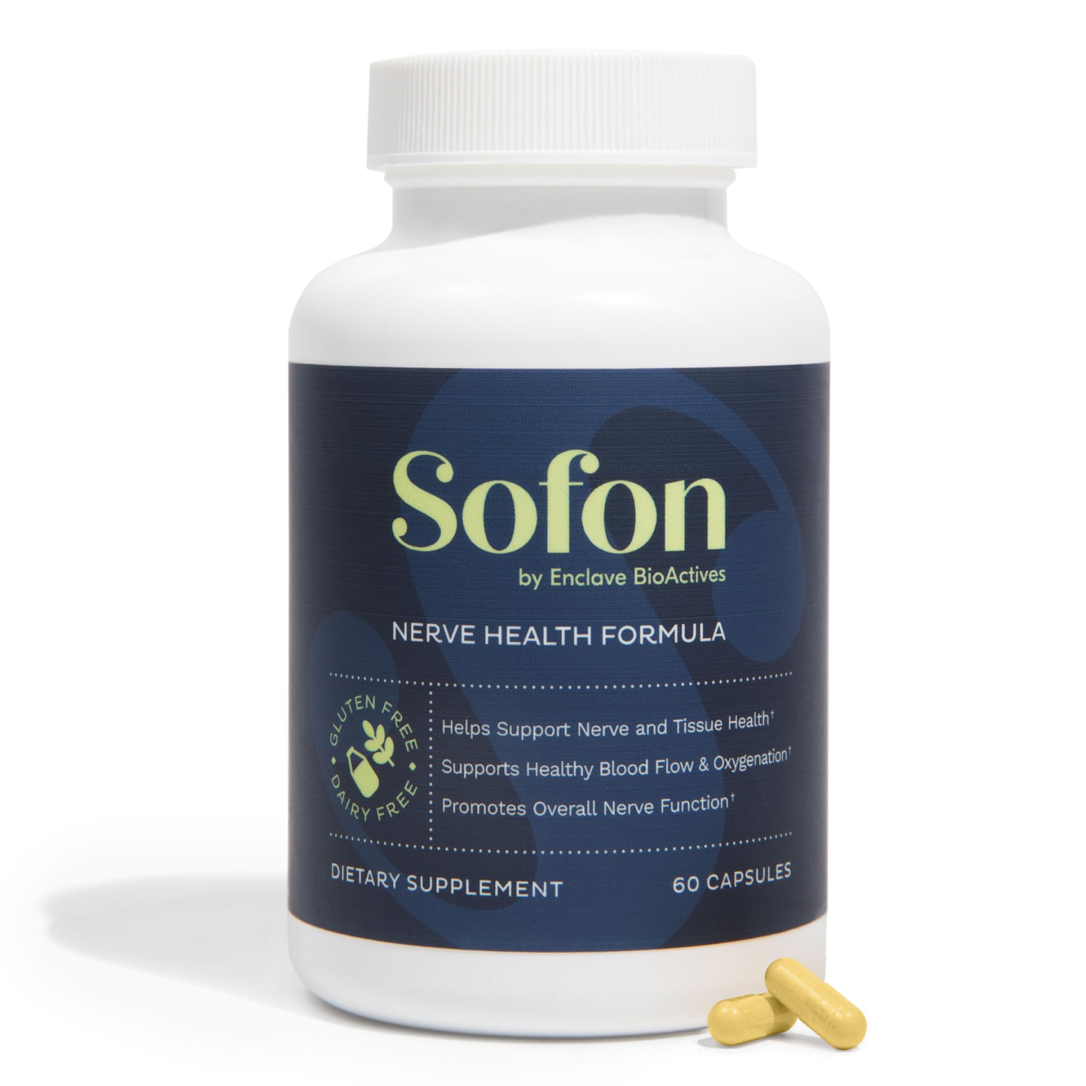 Sofon Nerve Support bottle front for daily nerve comfort.