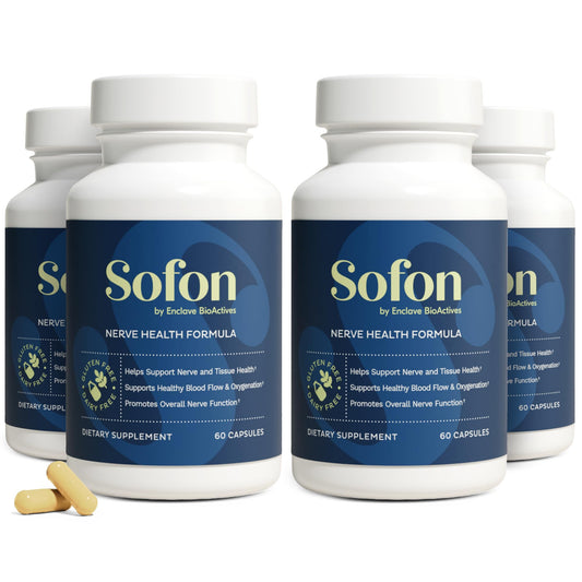 Sofon Nerve Support bottle with 60 capsules for daily nerve comfort.
