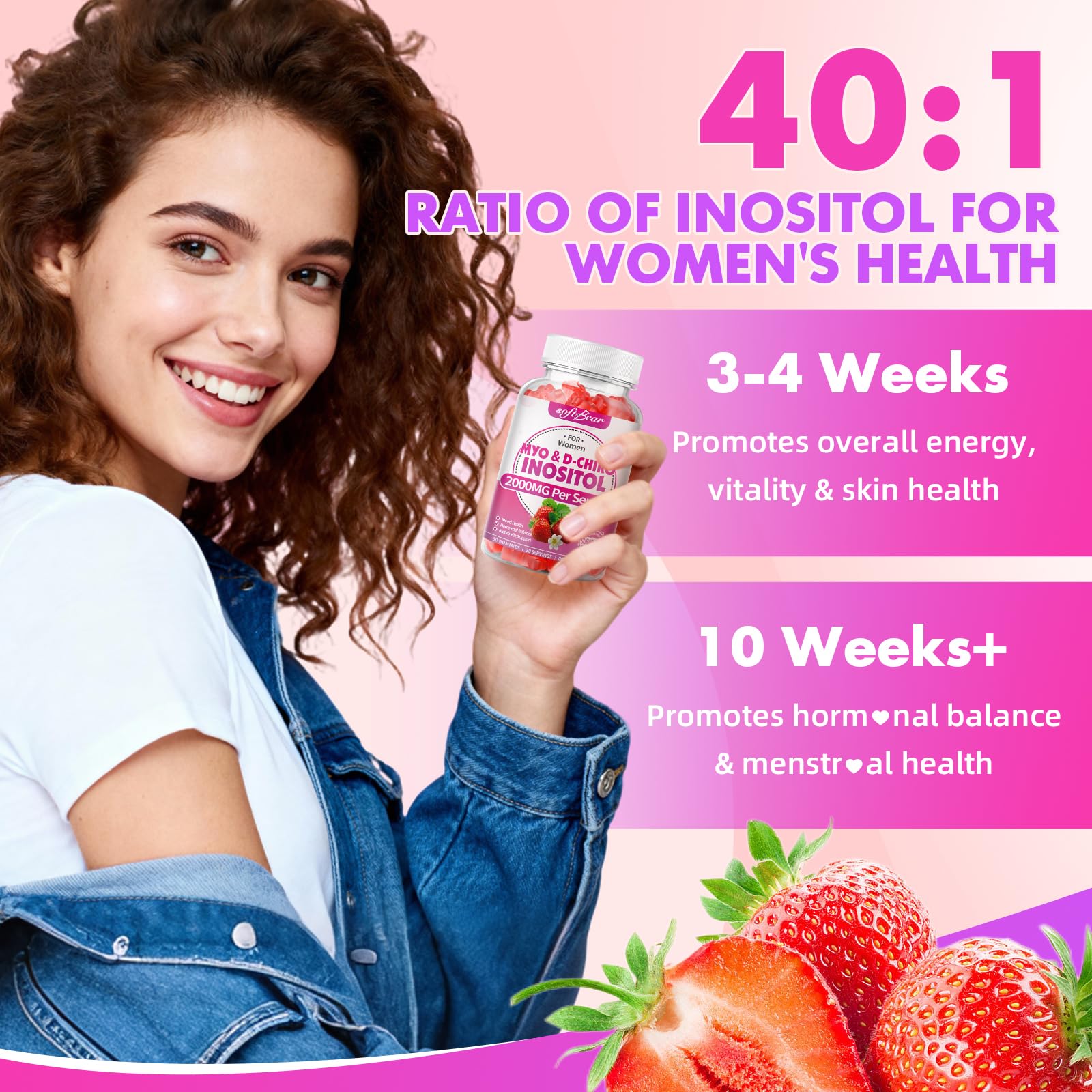 Softbear Inositol Gummies packaging label focusing on allergen-free ingredients
