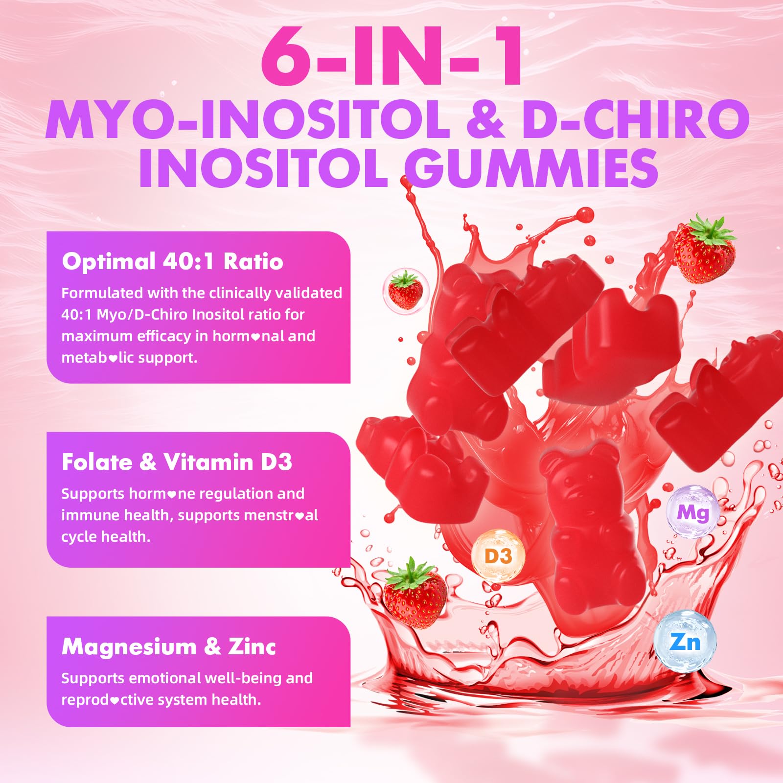 Softbear Inositol Gummies strawberry closeup highlighting flavor and texture
