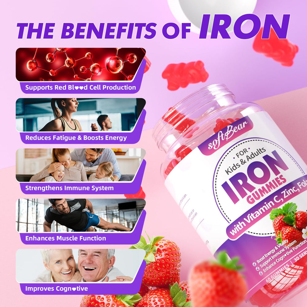 Serving spoon with SoftBear Iron Gummies for easy daily dose