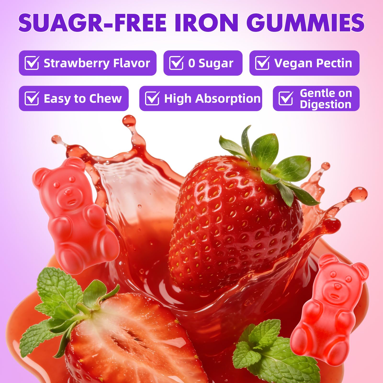 SoftBear Iron Gummies bottle beside nutrition panel for clear facts